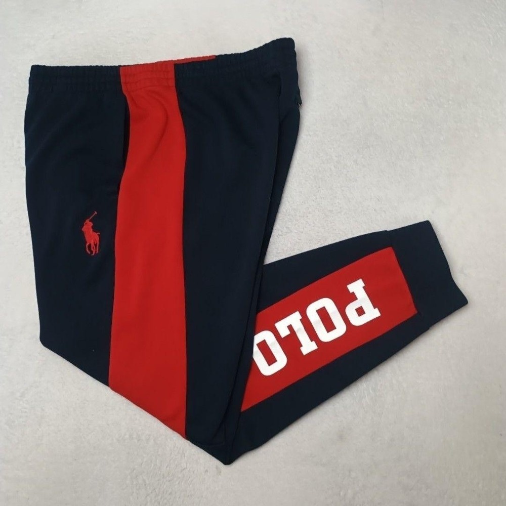 Polo Ralph Lauren Sweatpants Men L Navy Blue Red Colorblock Slim Jogger Big Pony